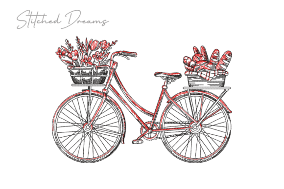 Bike with Bread and Flowers Embroidery: A Seasonal Delight