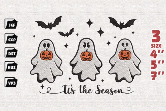 Ghosts Holding Pumpkins Embroidery File Review for Apparel Projects