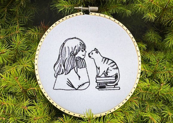 Girl with Cat Machine Embroidery Design Review for Business Use